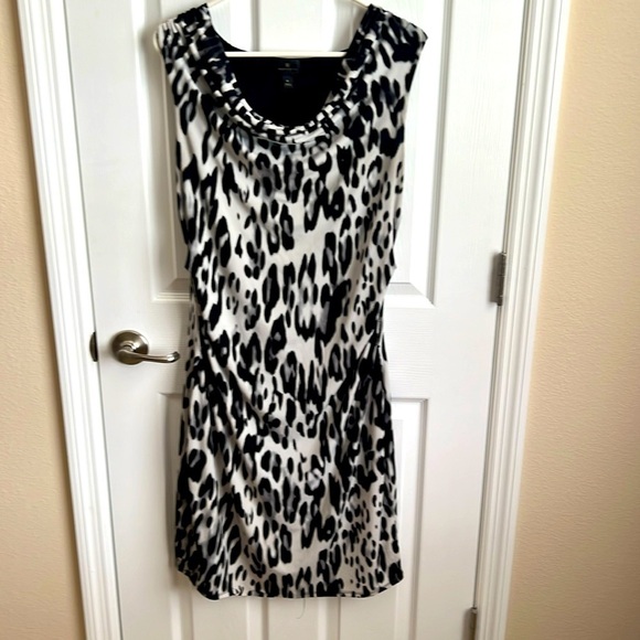Worthington Women's Dress Black White Animal Print Sleeveless Cowl Neck‎ L - Picture 1 of 9